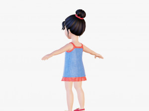 Cartoon girl brunette in sundress Modèle 3D