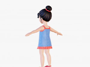Morena de menina dos desenhos animados em vestido de ver&atilde;o Modelo 3D