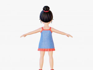 Morena de menina dos desenhos animados em vestido de ver&atilde;o Modelo 3D