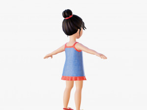 Cartoon girl brunette in sundress Modèle 3D