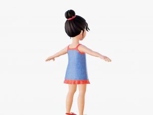 Morena de menina dos desenhos animados em vestido de ver&atilde;o Modelo 3D
