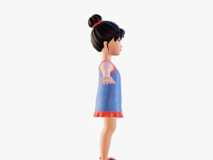Morena de menina dos desenhos animados em vestido de ver&atilde;o Modelo 3D