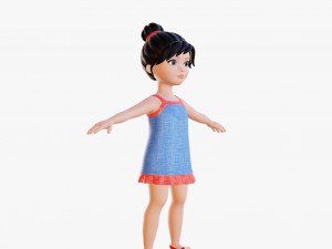 Cartoon girl brunette in sundress Modèle 3D
