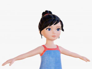 Morena de menina dos desenhos animados em vestido de ver&atilde;o Modelo 3D