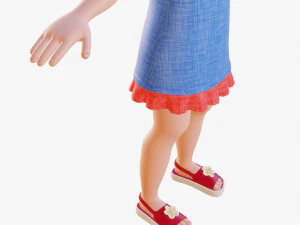 Morena de menina dos desenhos animados em vestido de ver&atilde;o Modelo 3D