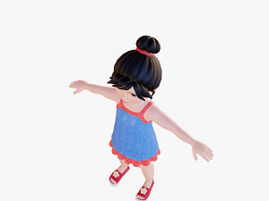 Cartoon girl brunette in sundress Modèle 3D