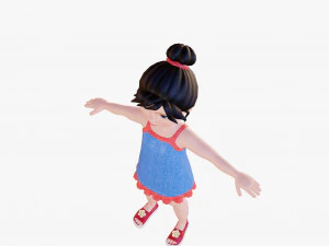 Morena de menina dos desenhos animados em vestido de ver&atilde;o Modelo 3D