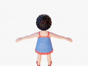 Morena de menina dos desenhos animados em vestido de ver&atilde;o Modelo 3D