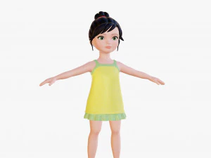 Morena de menina dos desenhos animados em vestido de ver&atilde;o Modelo 3D