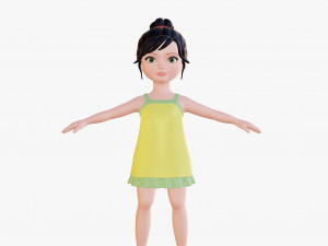Cartoon girl brunette in sundress Modèle 3D