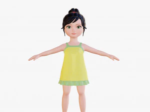 Morena de menina dos desenhos animados em vestido de ver&atilde;o Modelo 3D