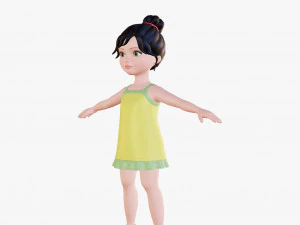 Morena de menina dos desenhos animados em vestido de ver&atilde;o Modelo 3D