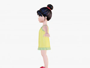Morena de menina dos desenhos animados em vestido de ver&atilde;o Modelo 3D