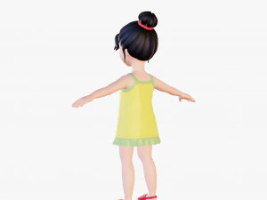 Morena de menina dos desenhos animados em vestido de ver&atilde;o Modelo 3D