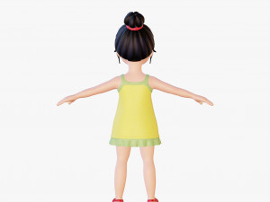 Cartoon girl brunette in sundress Modèle 3D