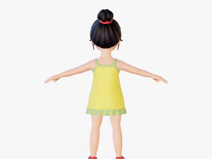 Morena de menina dos desenhos animados em vestido de ver&atilde;o Modelo 3D