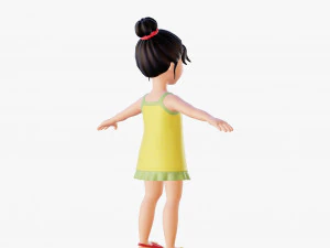 Morena de menina dos desenhos animados em vestido de ver&atilde;o Modelo 3D