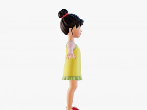 Morena de menina dos desenhos animados em vestido de ver&atilde;o Modelo 3D