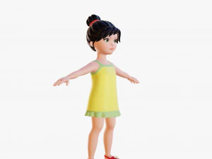 Morena de menina dos desenhos animados em vestido de ver&atilde;o Modelo 3D