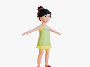 Morena de menina dos desenhos animados em vestido de ver&atilde;o Modelo 3D