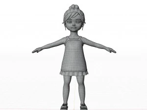 Morena de menina dos desenhos animados em vestido de ver&atilde;o Modelo 3D