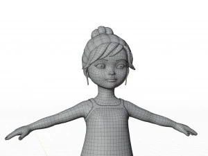 Morena de menina dos desenhos animados em vestido de ver&atilde;o Modelo 3D