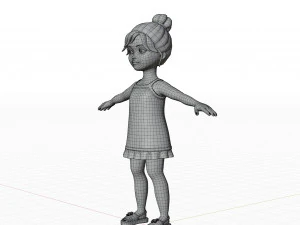 Morena de menina dos desenhos animados em vestido de ver&atilde;o Modelo 3D