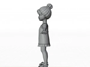 Morena de menina dos desenhos animados em vestido de ver&atilde;o Modelo 3D