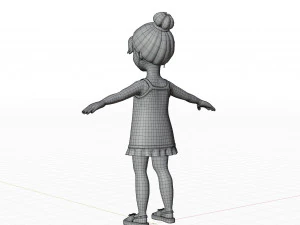 Morena de menina dos desenhos animados em vestido de ver&atilde;o Modelo 3D