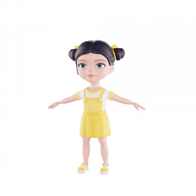 Girl brunette in yellow sundress 3Dモデル .c4d .max .obj .3ds .fbx .stl .blend 
