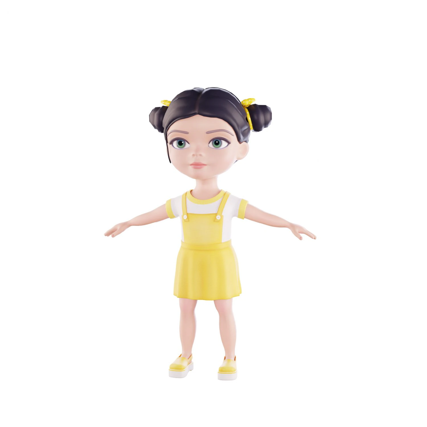 Girl brunette in yellow sundress 3D Model .c4d .max .obj .3ds .fbx .stl .blend 