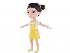 Girl brunette in yellow sundress 3D Model
