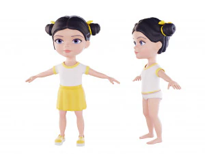 Girl brunette in yellow sundress 3D Model