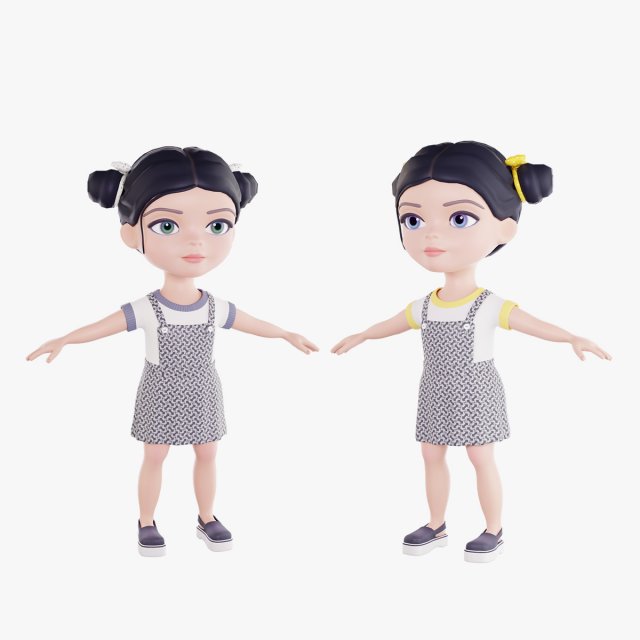 Girl brunette in blue sundress 3D Модель .c4d .max .obj .3ds .fbx .stl .blend 