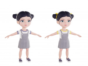 Girl brunette in blue sundress 3D Модель
