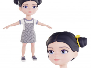 Girl brunette in blue sundress 3D Модель