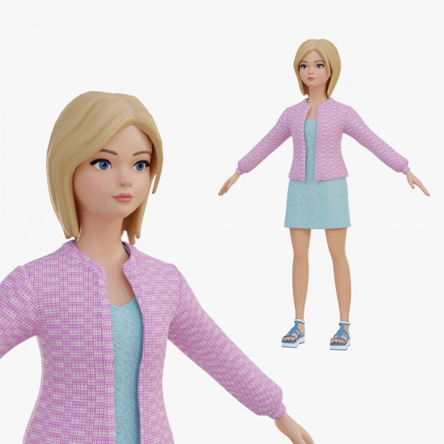 Stylized girl blonde Modelo 3D .c4d .max .obj .3ds .fbx .stl .blend 