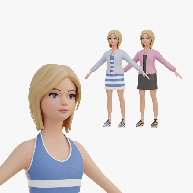 Cute girl blonde 3D Model .c4d .max .obj .3ds .fbx .stl .blend 