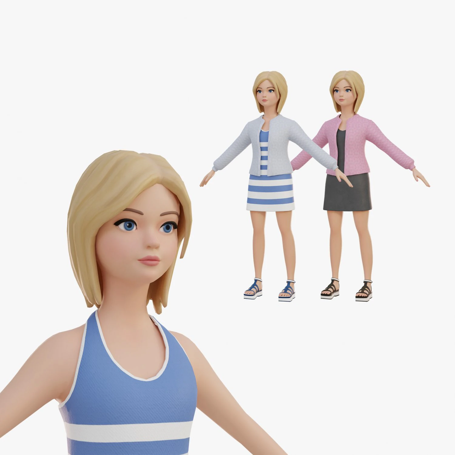 Cute girl blonde 3D Model .c4d .max .obj .3ds .fbx .stl .blend