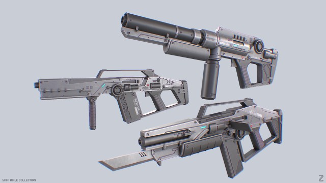 Scifi rifle collection Model 3D .c4d .max .obj .3ds .fbx .stl .blend 