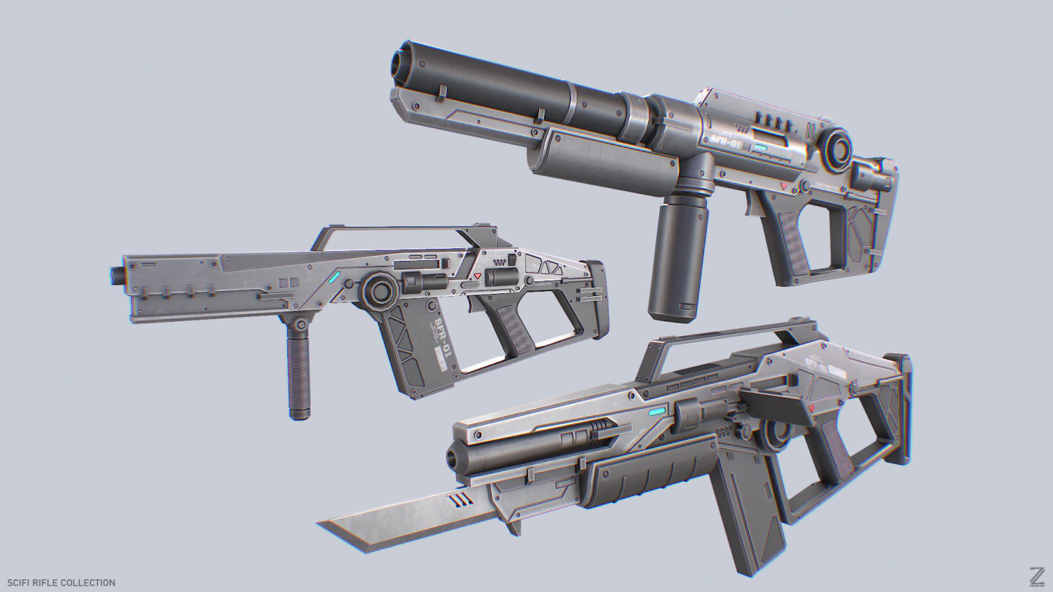 Scifi rifle collection 3D Model .c4d .max .obj .3ds .fbx .stl .blend 