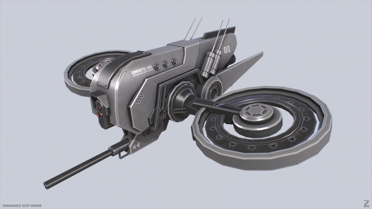 Unmanned Scifi Drone 3D Model .c4d .max .obj .3ds .fbx .stl .blend