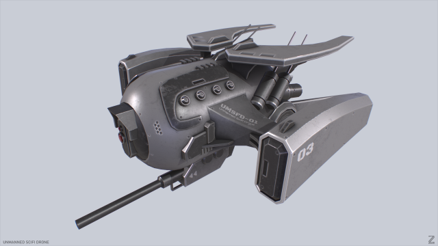 Unmanned Scifi Drone 3D Модель .c4d .max .obj .3ds .fbx .stl .blend 