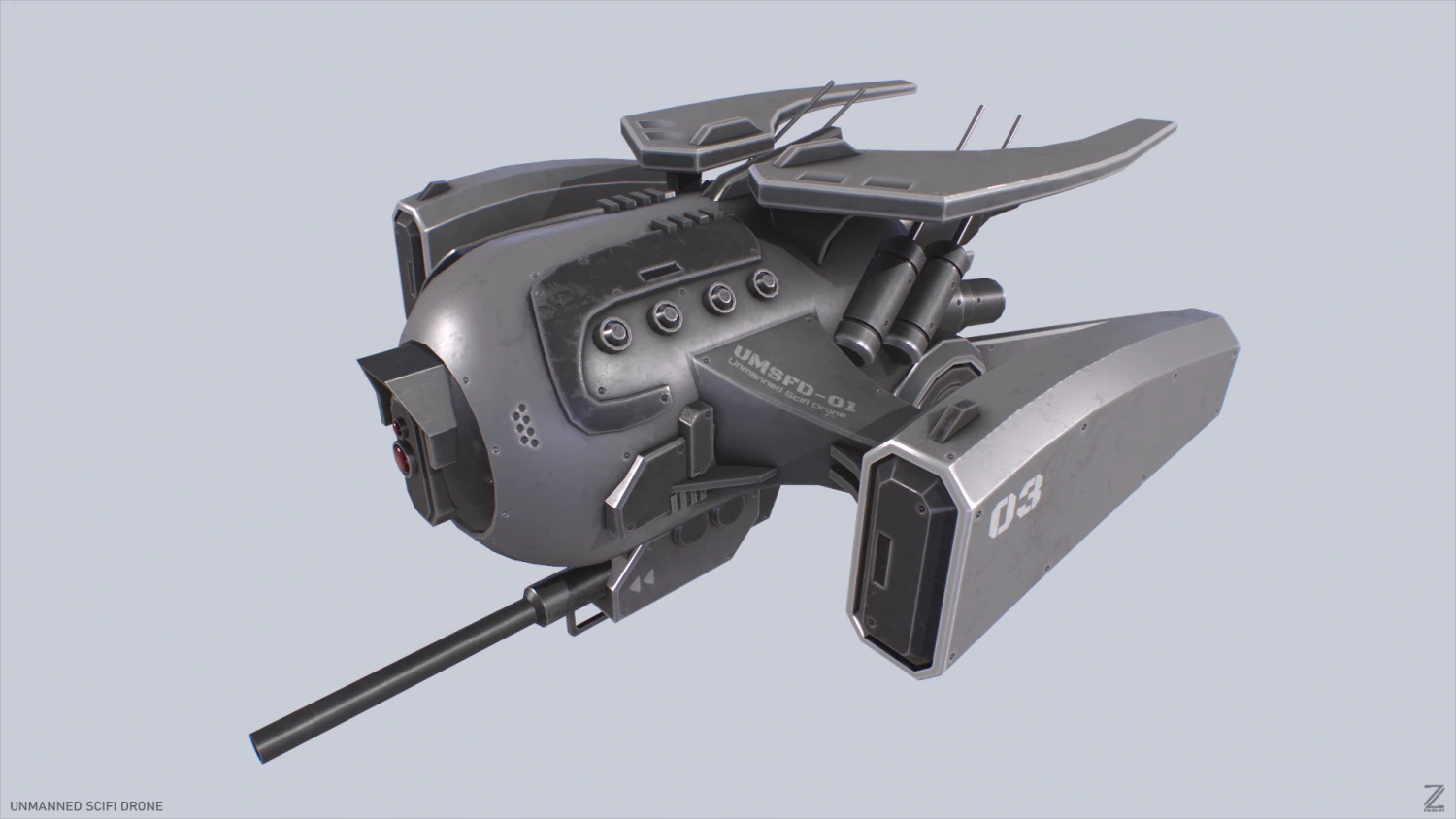 Unmanned Scifi Drone 3D Model .c4d .max .obj .3ds .fbx .stl .blend 