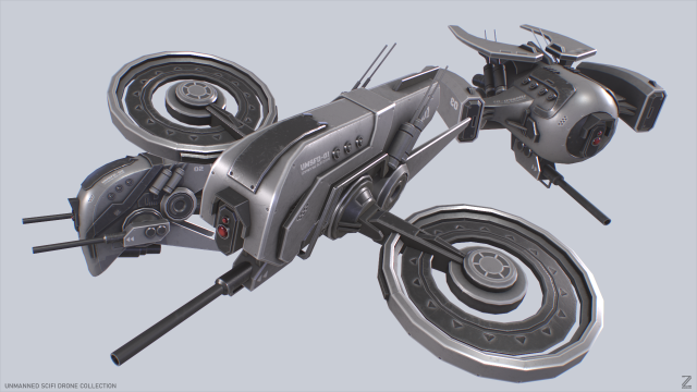 Unmanned Scifi Drone 3D Model .c4d .max .obj .3ds .fbx .stl .blend 