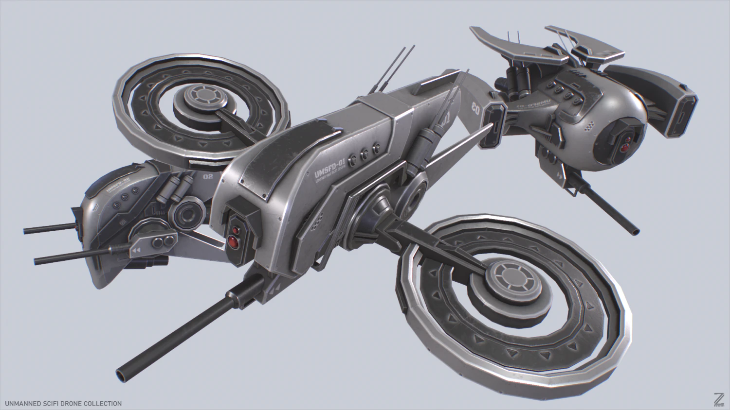 Unmanned Scifi Drone 3D Model .c4d .max .obj .3ds .fbx .stl .blend 
