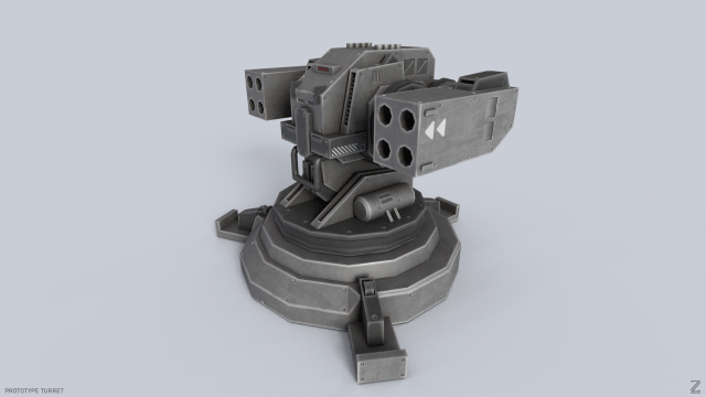 Prototype turret 3D Model .c4d .max .obj .3ds .fbx .stl .blend 