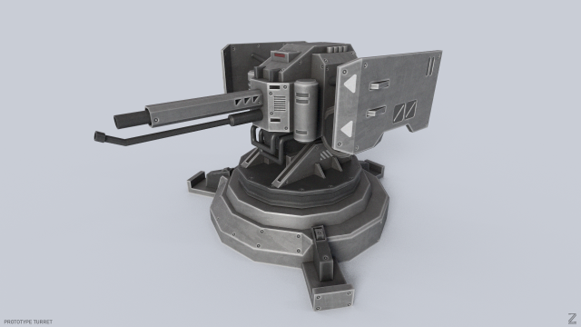 Prototype turret 3D Model .c4d .max .obj .3ds .fbx .stl .blend 