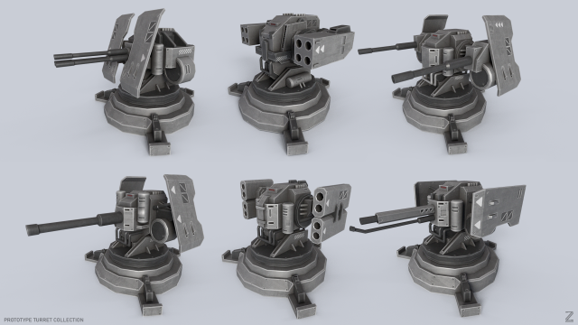 Prototype turret collection 3D Model .c4d .max .obj .3ds .fbx .stl .blend 