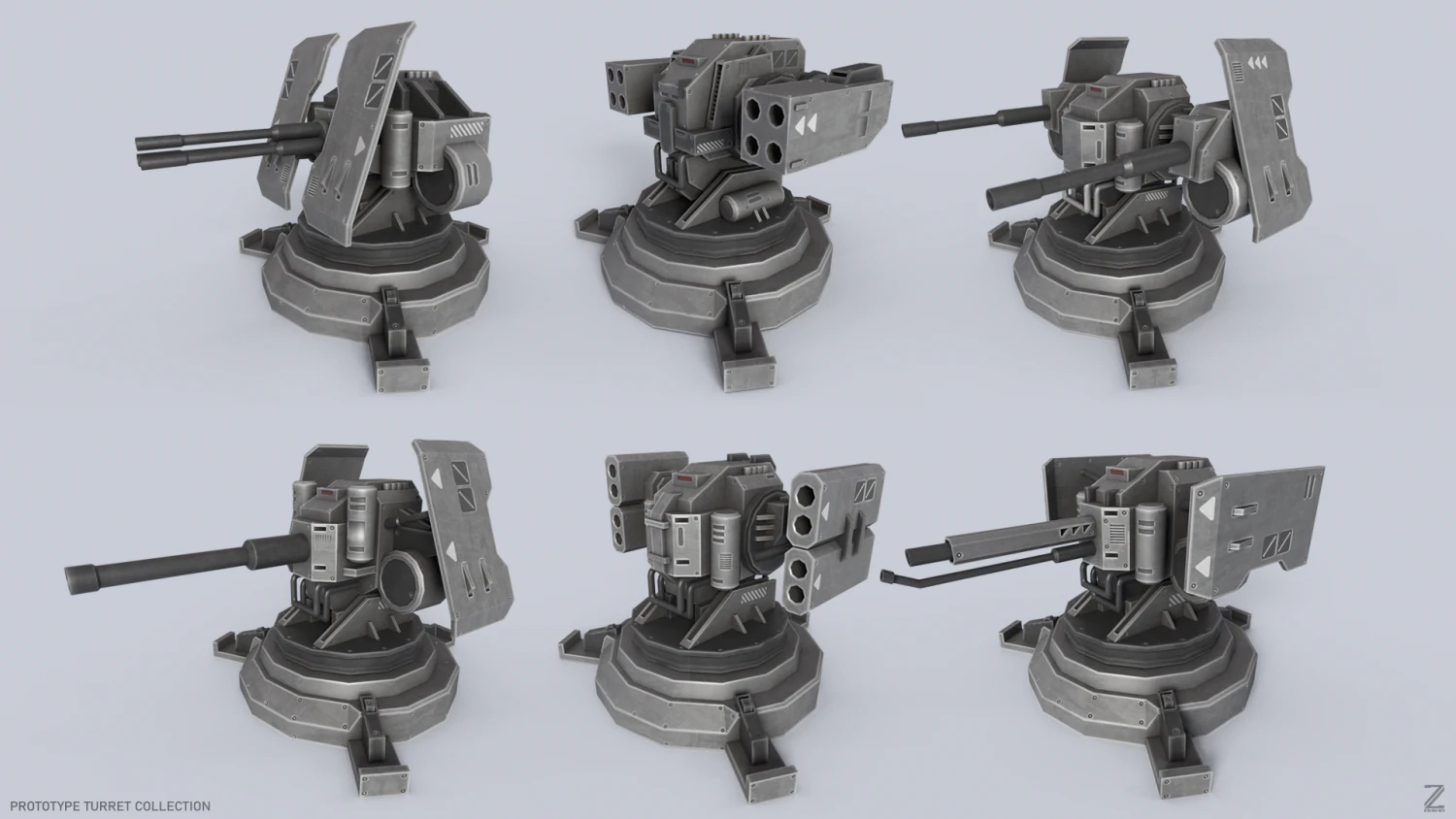 Prototype turret collection 3D Model .c4d .max .obj .3ds .fbx .stl .blend 